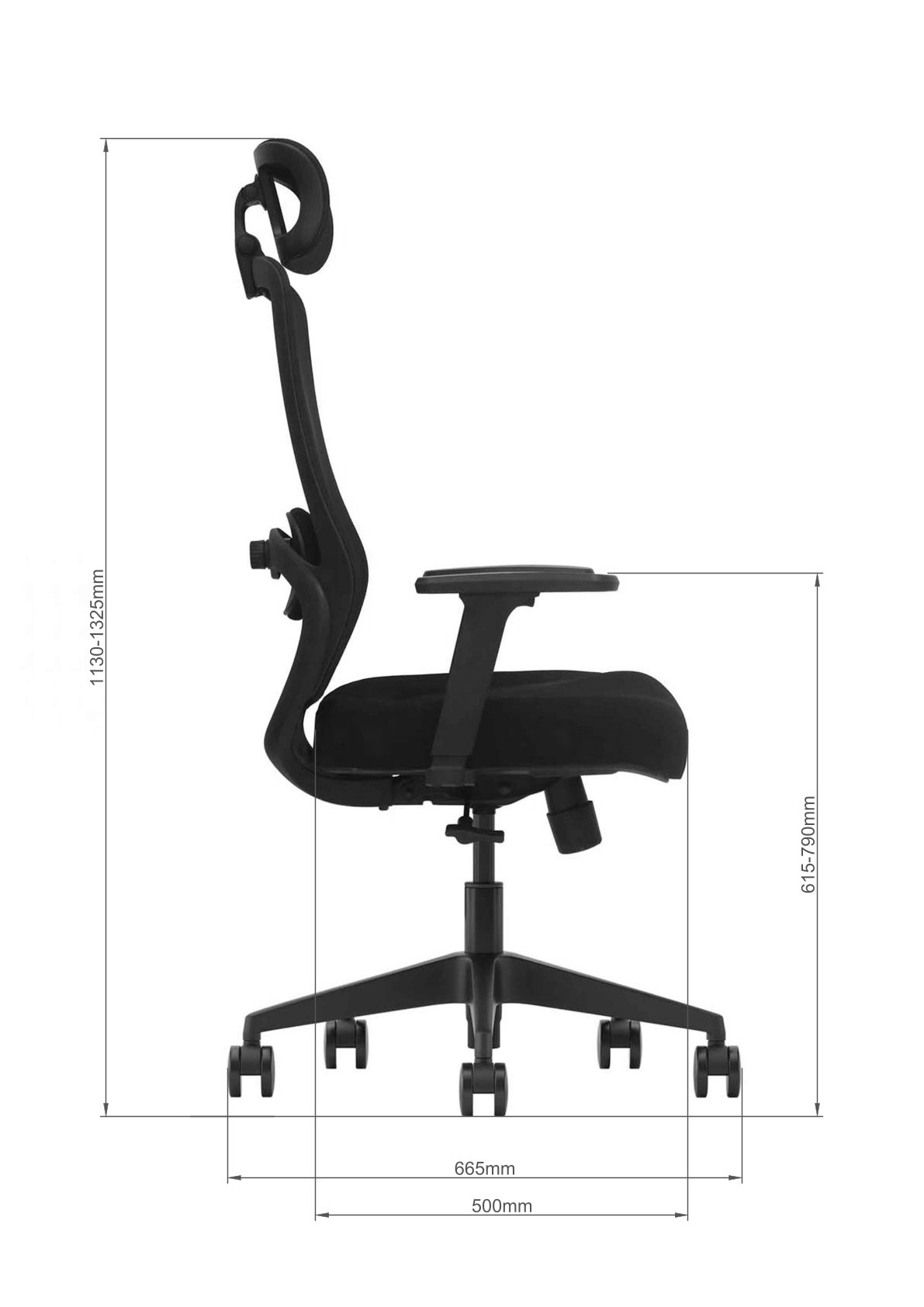 Wymiary fotela PULSE - widok z boku